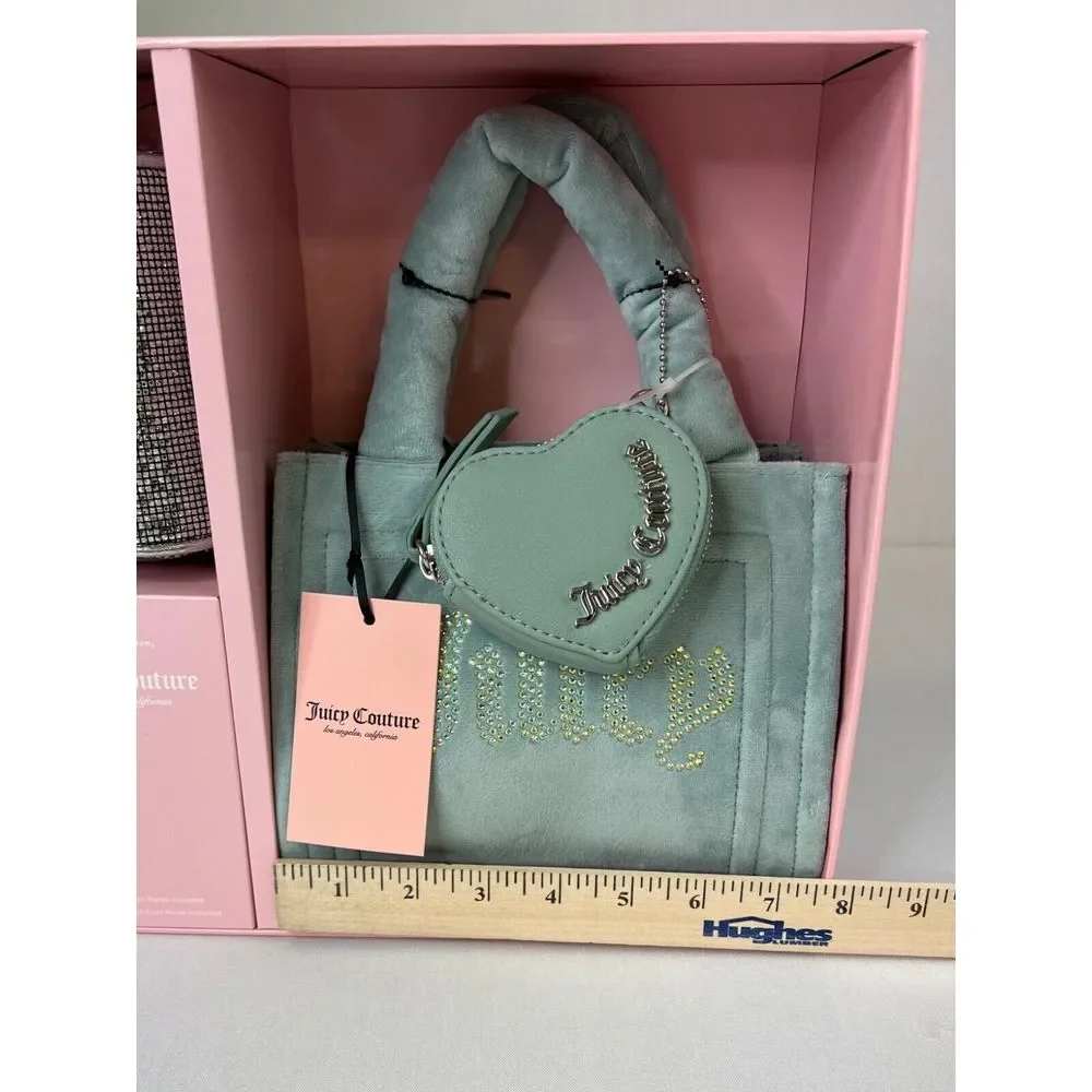 Juicy Couture Big Spender 3 Piece Gift Box Set Sage Green Tote Coin Purse Wristl